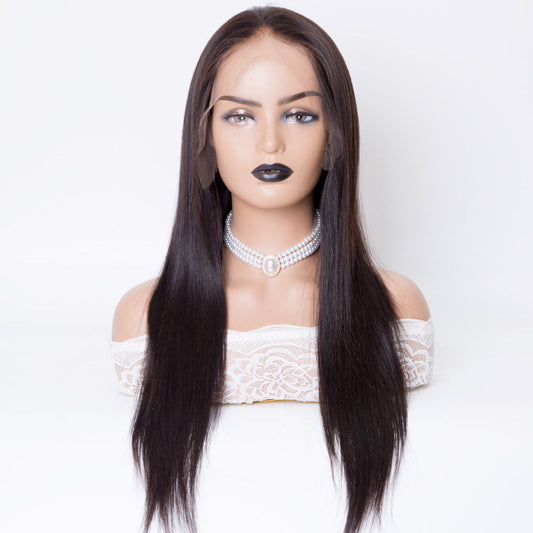 18 Inch Natural Color European Virgin Hair Silky Straight Medium Cap Raw Human Hair Full Lace Wig With Baby Hair