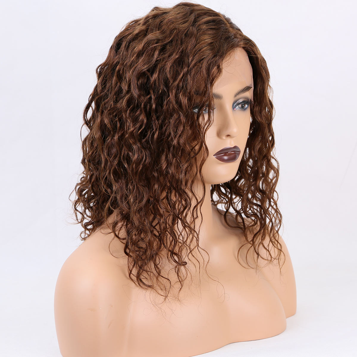 Good Quality Custom Size Brown Color Transparent Lace Water Wave Wigs 360 Lace Frontal Wig