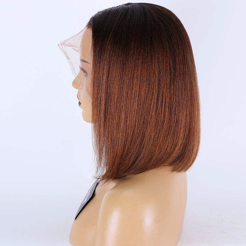 Well Textured Light Brown Lace 130% 150% Density Brown Short Bob 360 Lace Wigs For Women